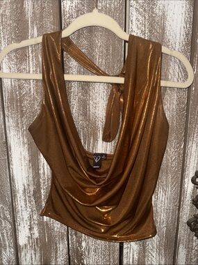 Windsor Metallic Bronze Cowl-Neck Halter Camisole